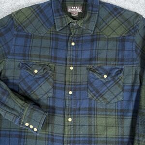 Moose Creek Flannel Shirt Men's‎ LT Blue Green Long Sleeve Snap Heavyweight VTG